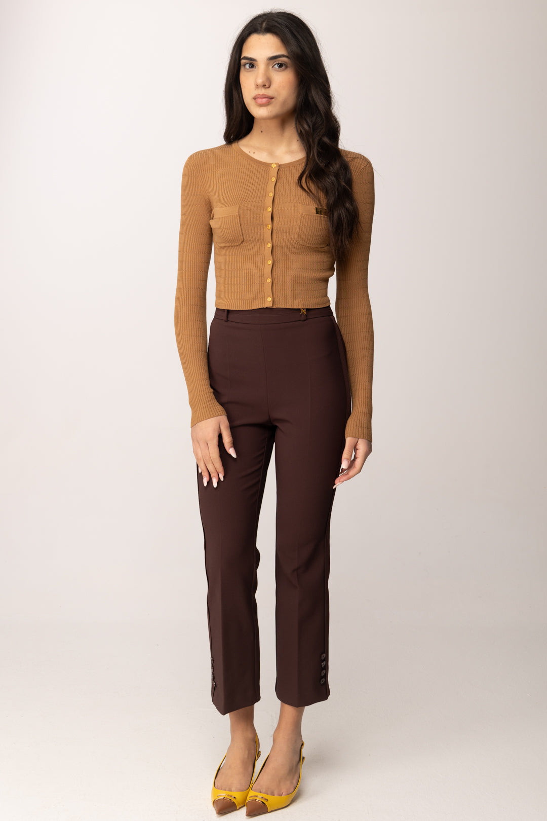 ELISABETTA FRANCHIカーディガン Elisabetta Franchi, Cardigan Girocollo in Lana Bouclè Bordeaux