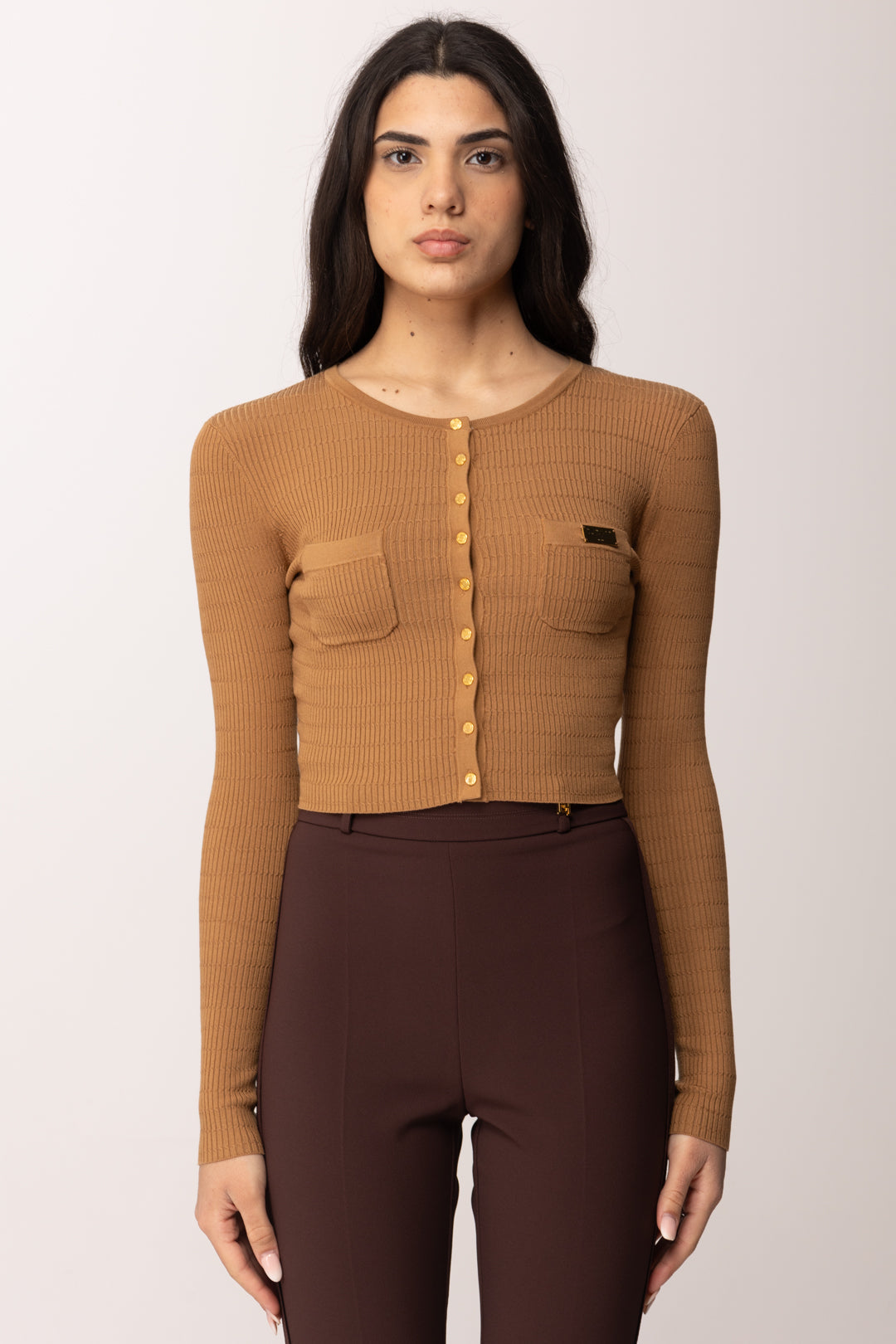 ELISABETTA FRANCHIカーディガン Elisabetta Franchi - Cardigan with Logoed Edges - Black - Pullover