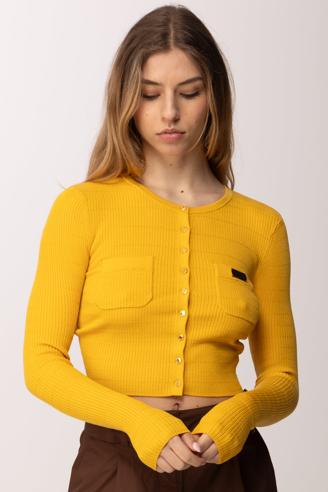 Elisabetta Franchi Cardigan Crop In Maglia a Micro-trecce MK88B61E2 SUN