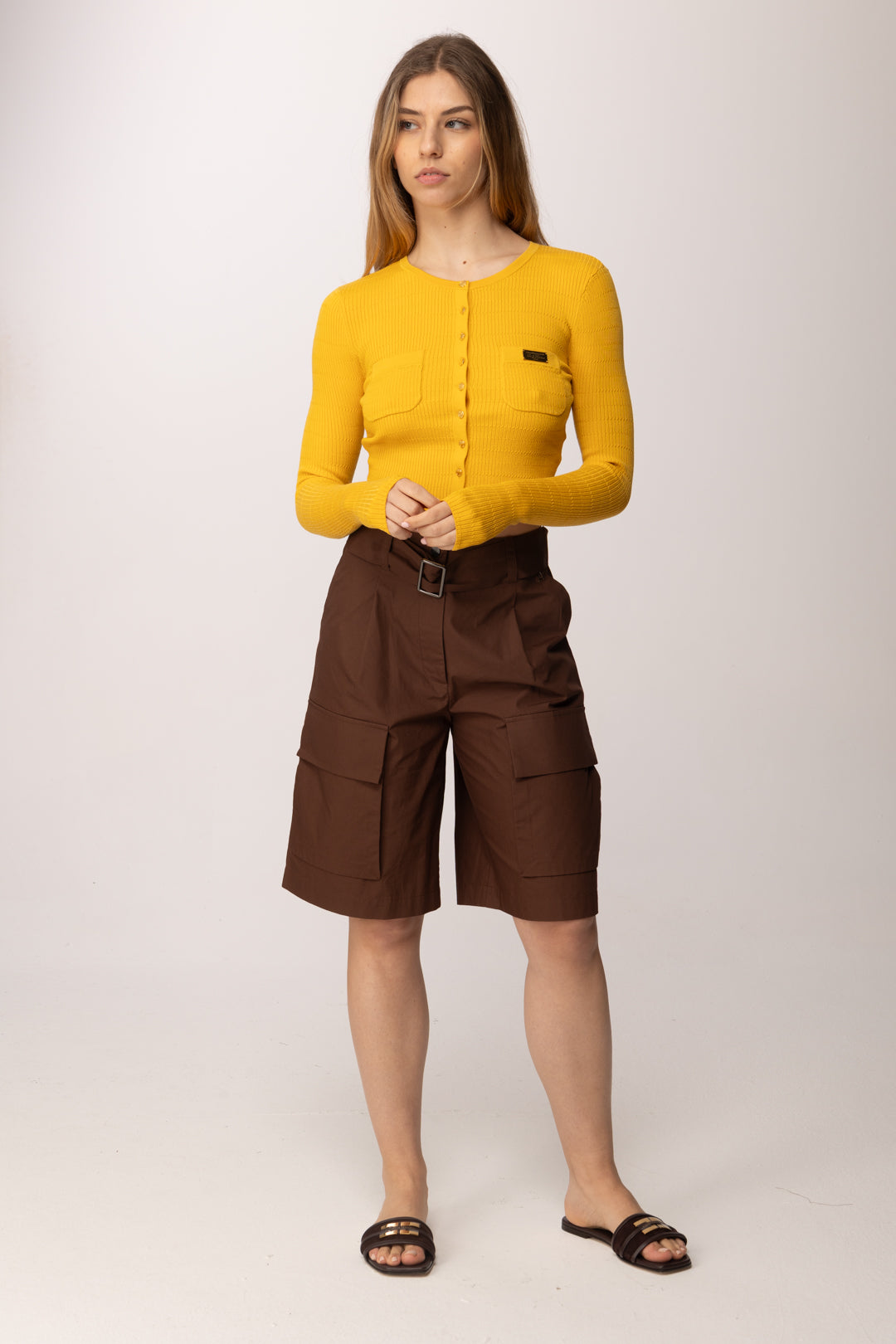 Elisabetta Franchi Cardigan Crop In Maglia a Micro-trecce MK88B61E2 SUN