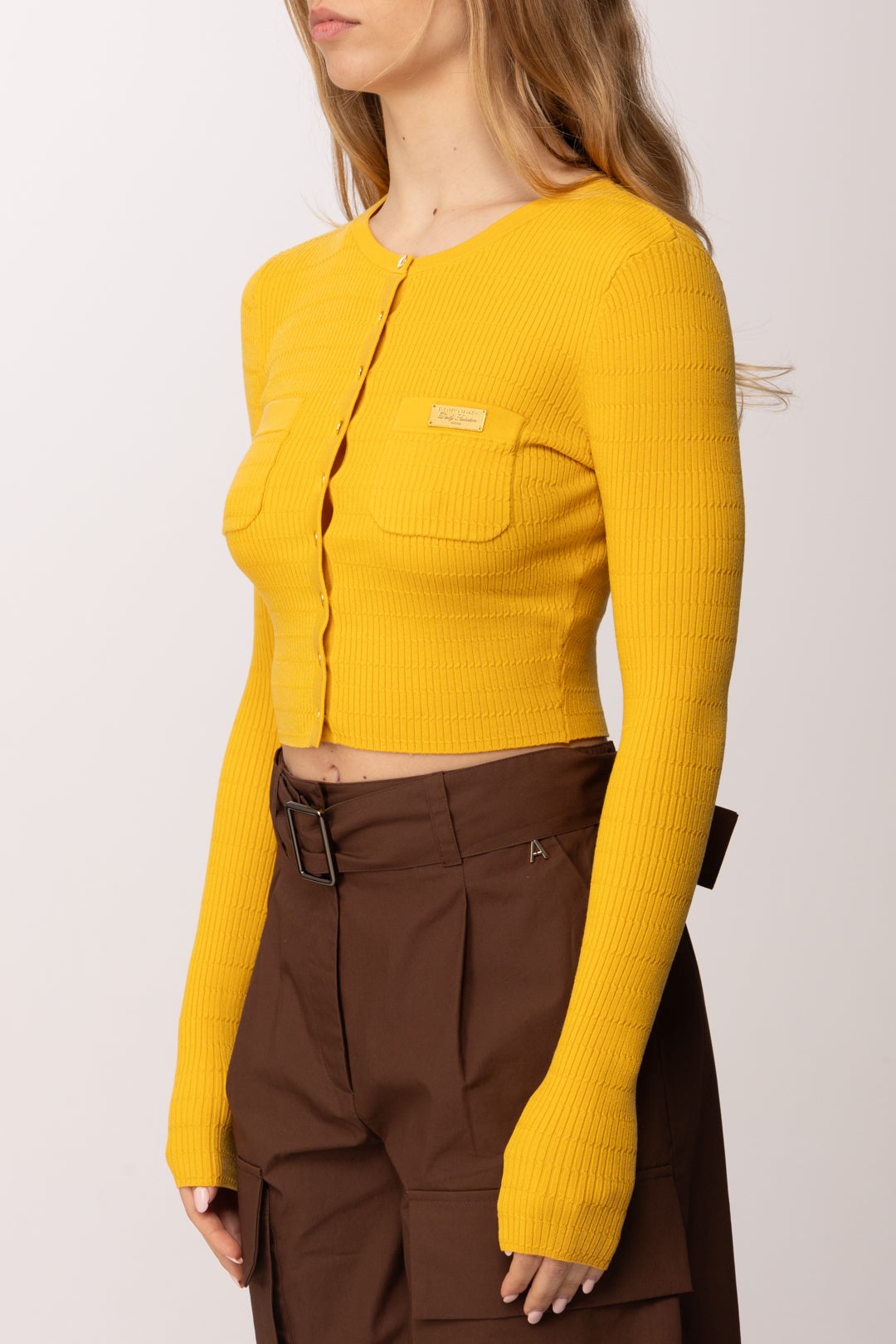 Elisabetta Franchi Cardigan Crop In Maglia a Micro-trecce MK88B61E2 SUN