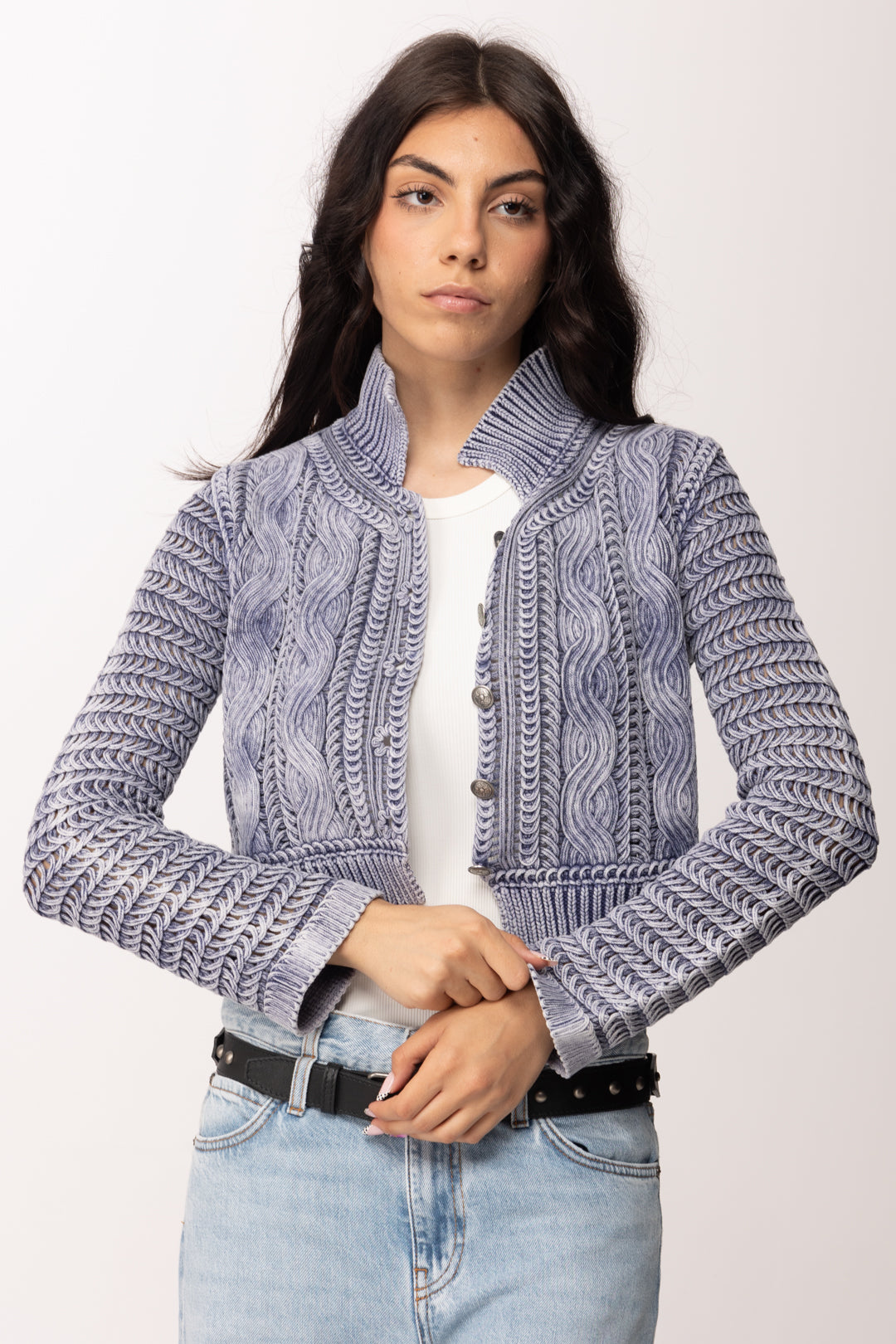 Pinko Cardigan Cropped a Trecce In Cotone 106858 A3BA Y80
