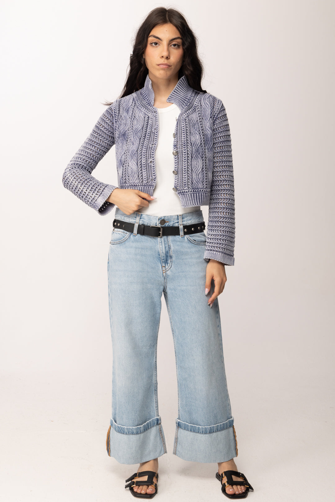 Pinko Cardigan Cropped a Trecce In Cotone 106858 A3BA Y80