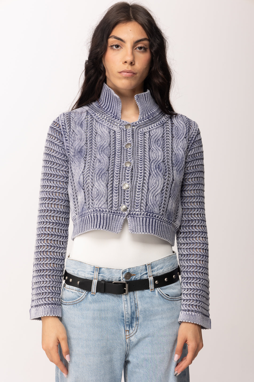 Pinko Cardigan Cropped a Trecce In Cotone 106858 A3BA Y80