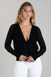 Elisabetta Franchi Cardigan Doppiopetto In Maglia e Rete MK30Q66E2 NERO