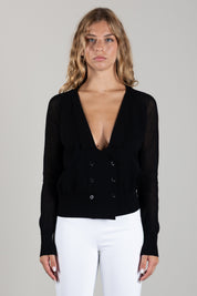 Elisabetta Franchi Cardigan Doppiopetto In Maglia e Rete MK30Q66E2 NERO