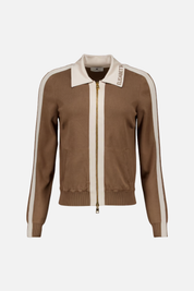 Elisabetta Franchi Cardigan Full Zip con Bande In Viscosa Lucida MK66S61E2 ARGILLA/BURRO