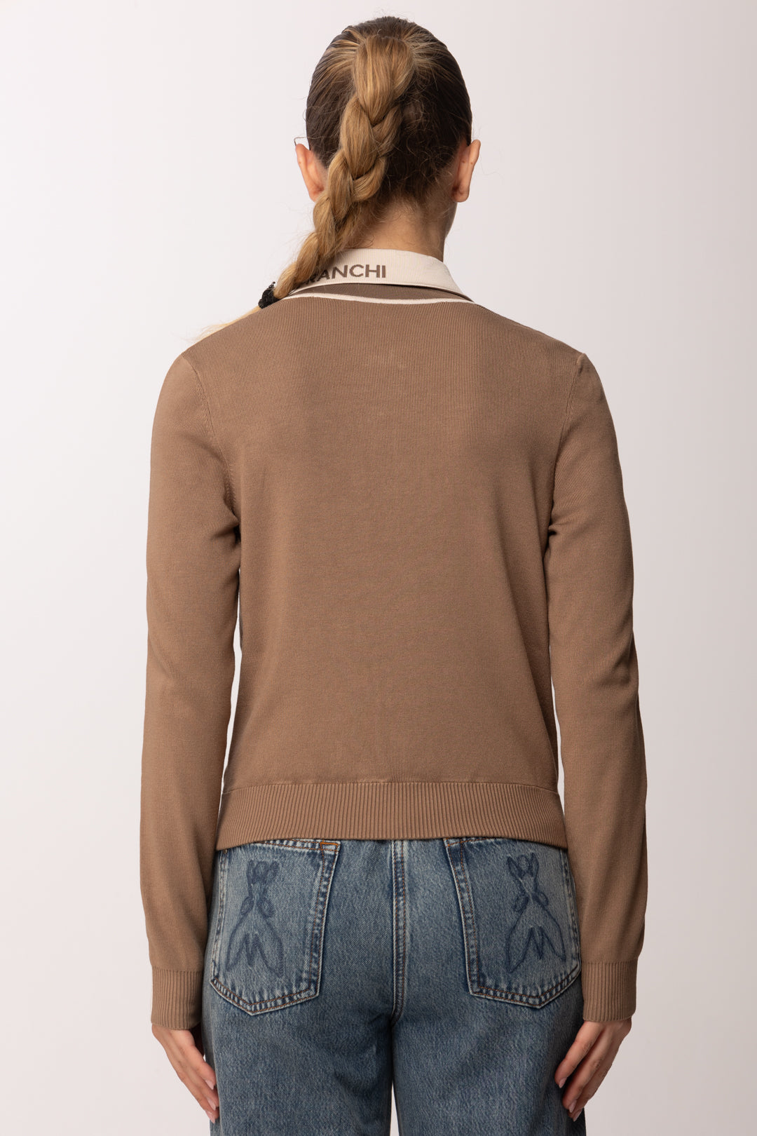 Elisabetta Franchi Cardigan Full Zip con Bande In Viscosa Lucida MK66S61E2 ARGILLA/BURRO
