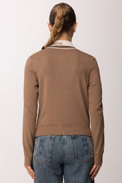 Elisabetta Franchi Cardigan Full Zip con Bande In Viscosa Lucida MK66S61E2 ARGILLA/BURRO