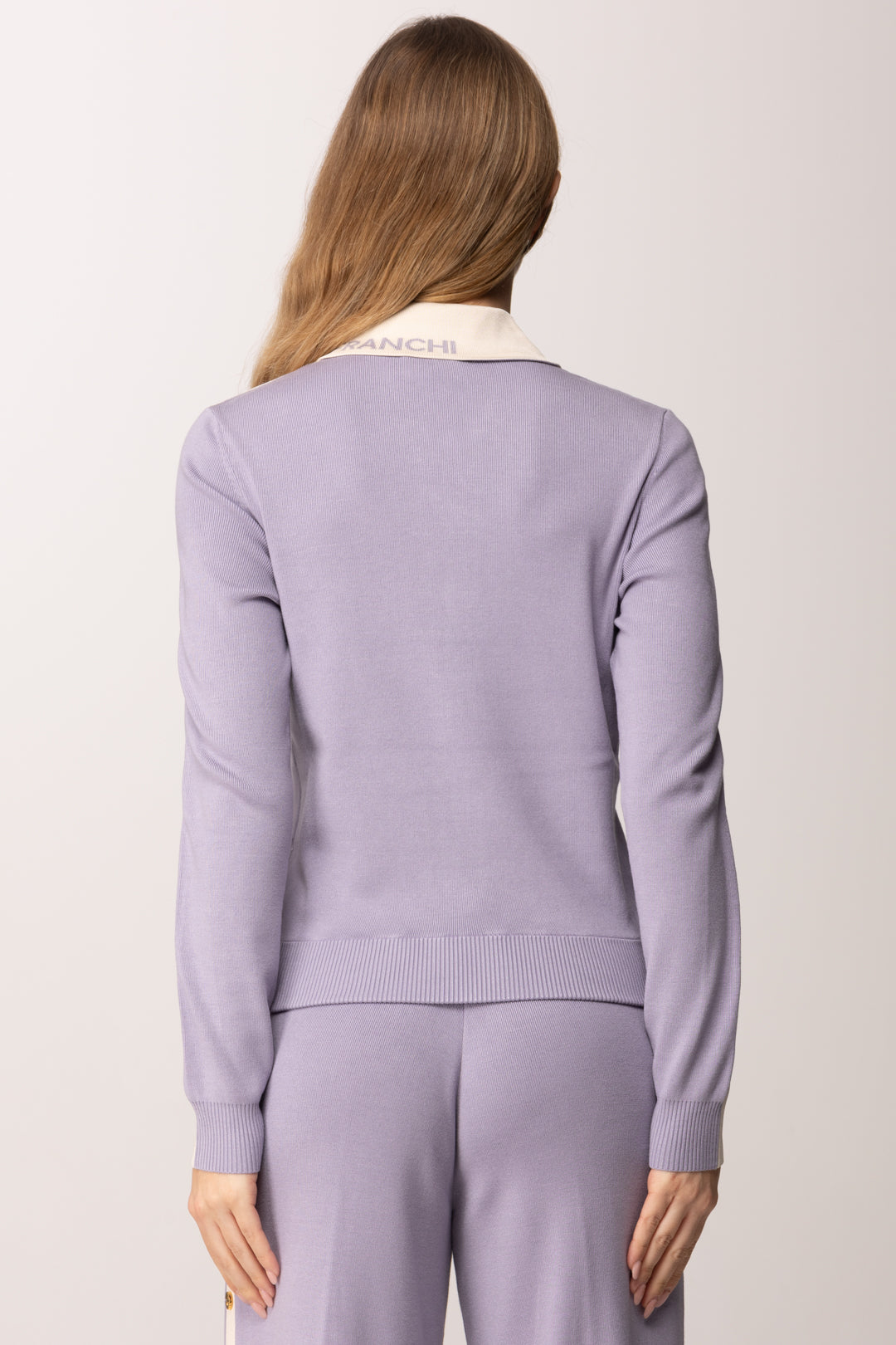 Elisabetta Franchi Cardigan Full Zip con Bande In Viscosa Lucida MK66S61E2 LILLA/BURRO