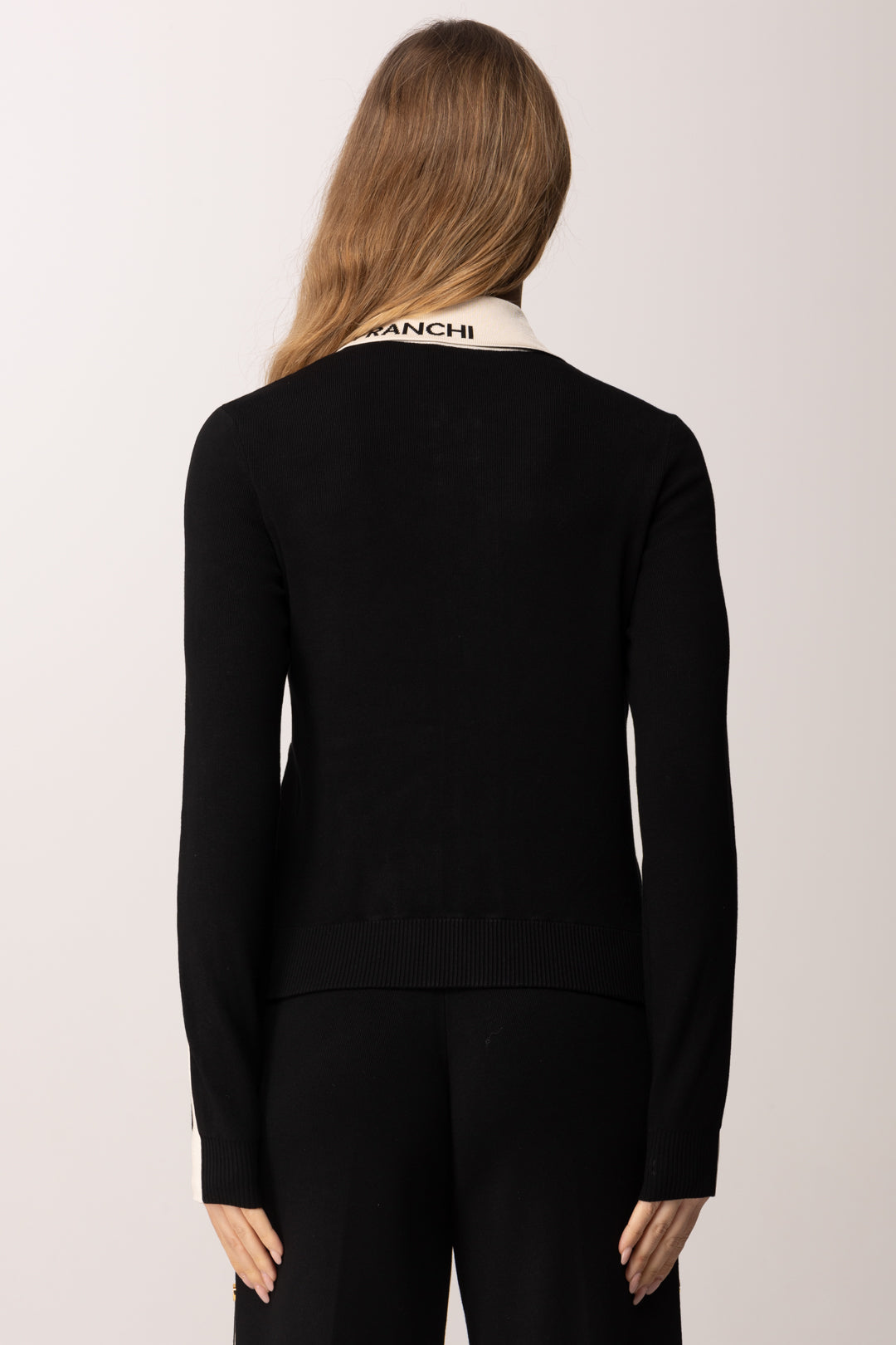 Elisabetta Franchi Cardigan Full Zip con Bande In Viscosa Lucida MK66S61E2 NERO/BURRO