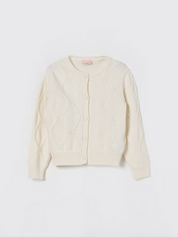 Elisabetta Franchi Bambina Cardigan Girocollo con Losanghe PANNA CHIARO