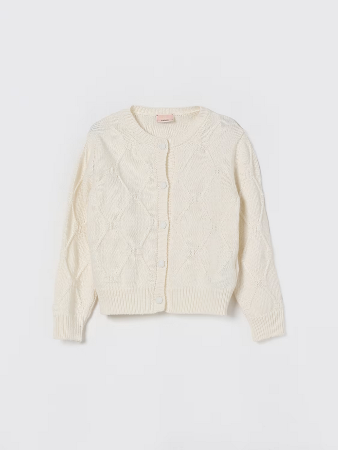 Elisabetta Franchi Bambina Cardigan Girocollo con Losanghe PANNA CHIARO