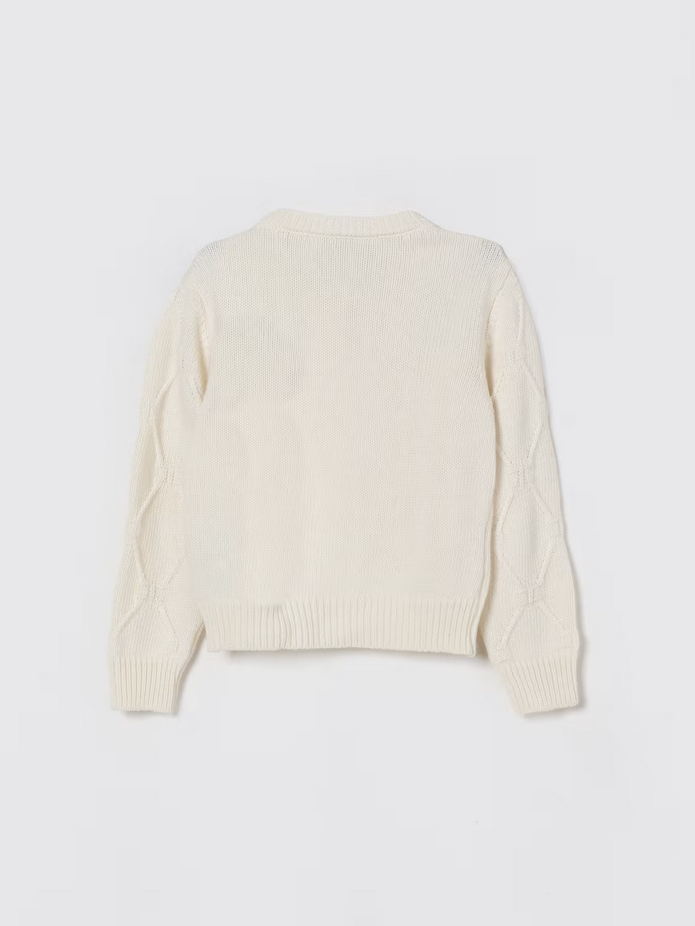 Elisabetta Franchi Bambina Cardigan Girocollo con Losanghe PANNA CHIARO