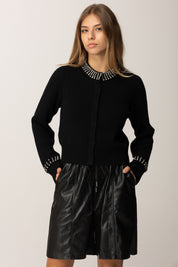 Pinko Cardigan Girocollo con Strass NERO LIMOUSINE