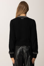 Pinko Cardigan Girocollo con Strass NERO LIMOUSINE