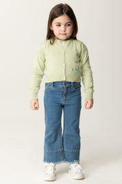 Elisabetta Franchi Bambina Cardigan In Cotone con Ricamo Etichetta EFMA163CFL061 MENTA