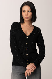 Elisabetta Franchi Cardigan In Lana con Cristalli MK26B56E2 NERO/NERO