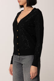 Elisabetta Franchi Cardigan In Lana con Cristalli MK26B56E2 NERO/NERO