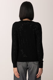 Elisabetta Franchi Cardigan In Lana con Cristalli MK26B56E2 NERO/NERO