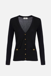 Elisabetta Franchi Cardigan In Maglia con Fiocchi Gioiello NERO