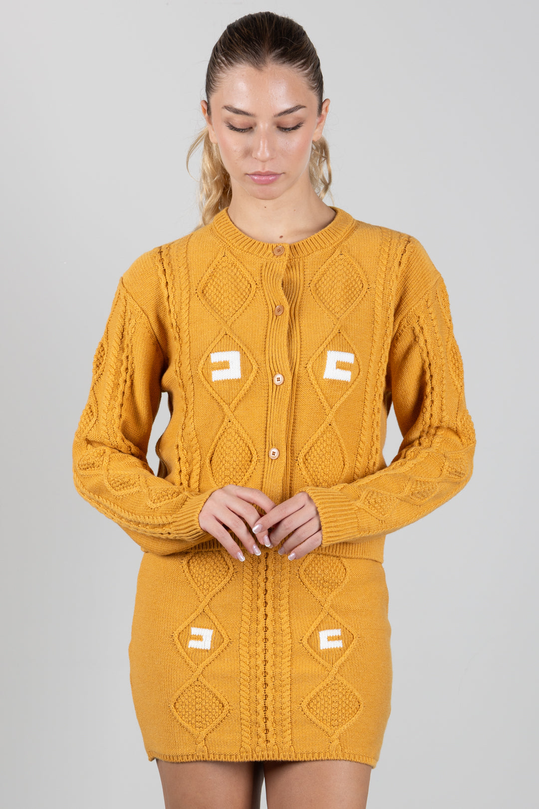 Elisabetta Franchi Bambina Cardigan In Maglia con Lavorazione a Trecce e Logo EFMA213CFL098.7205