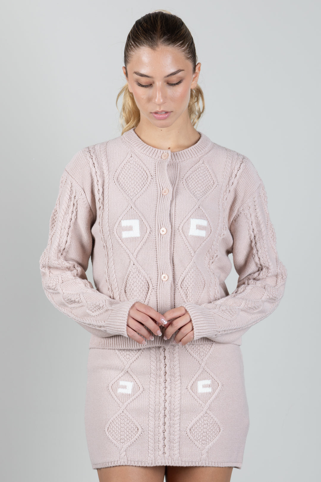 Elisabetta Franchi Bambina Cardigan In Maglia con Lavorazione a Trecce e Logo EFMA213CFL098.C863