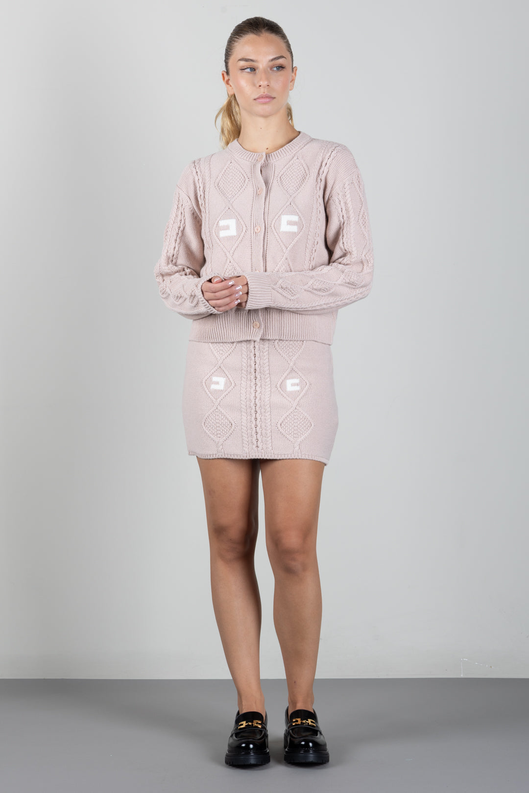 Elisabetta Franchi Bambina Cardigan In Maglia con Lavorazione a Trecce e Logo EFMA213CFL098.C863