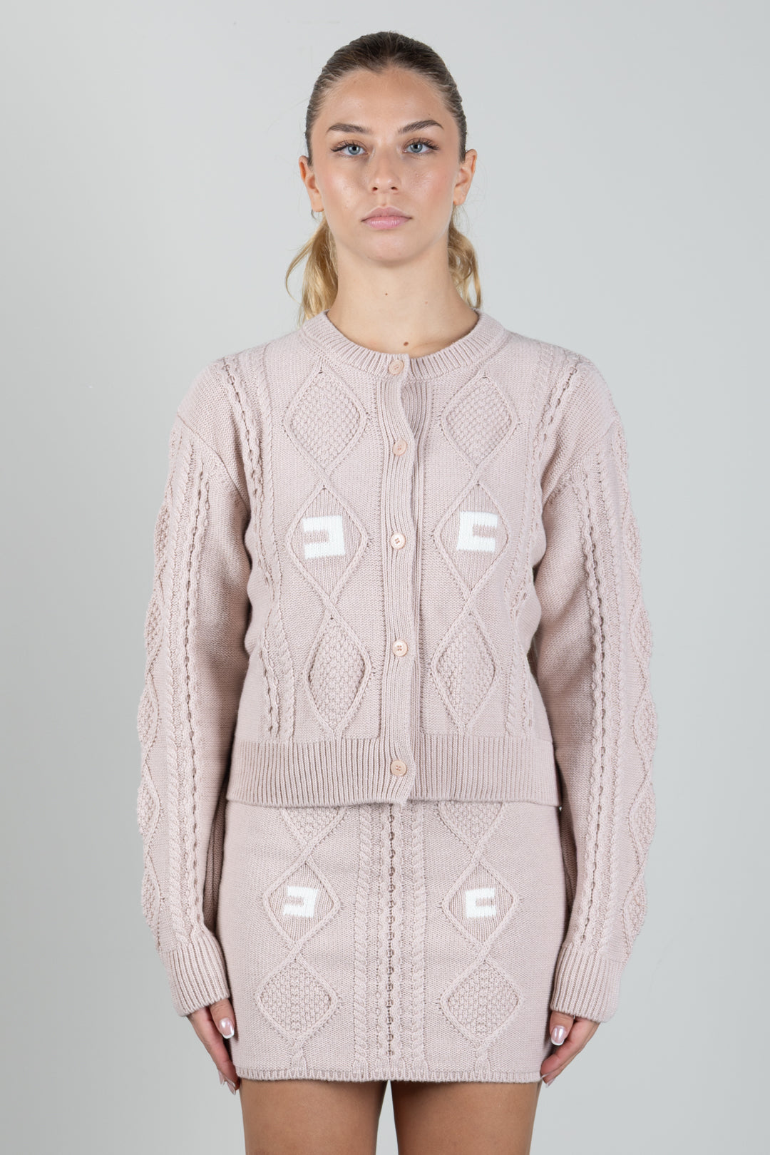 Elisabetta Franchi Bambina Cardigan In Maglia con Lavorazione a Trecce e Logo EFMA213CFL098.C863