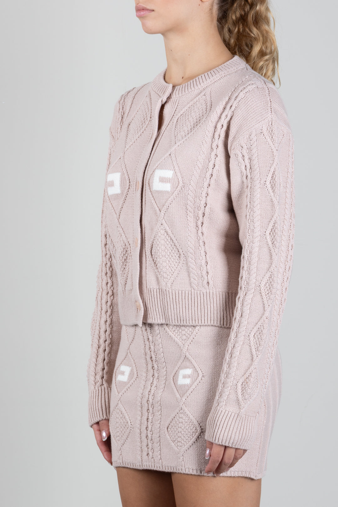 Elisabetta Franchi Bambina Cardigan In Maglia con Lavorazione a Trecce e Logo EFMA213CFL098.C863