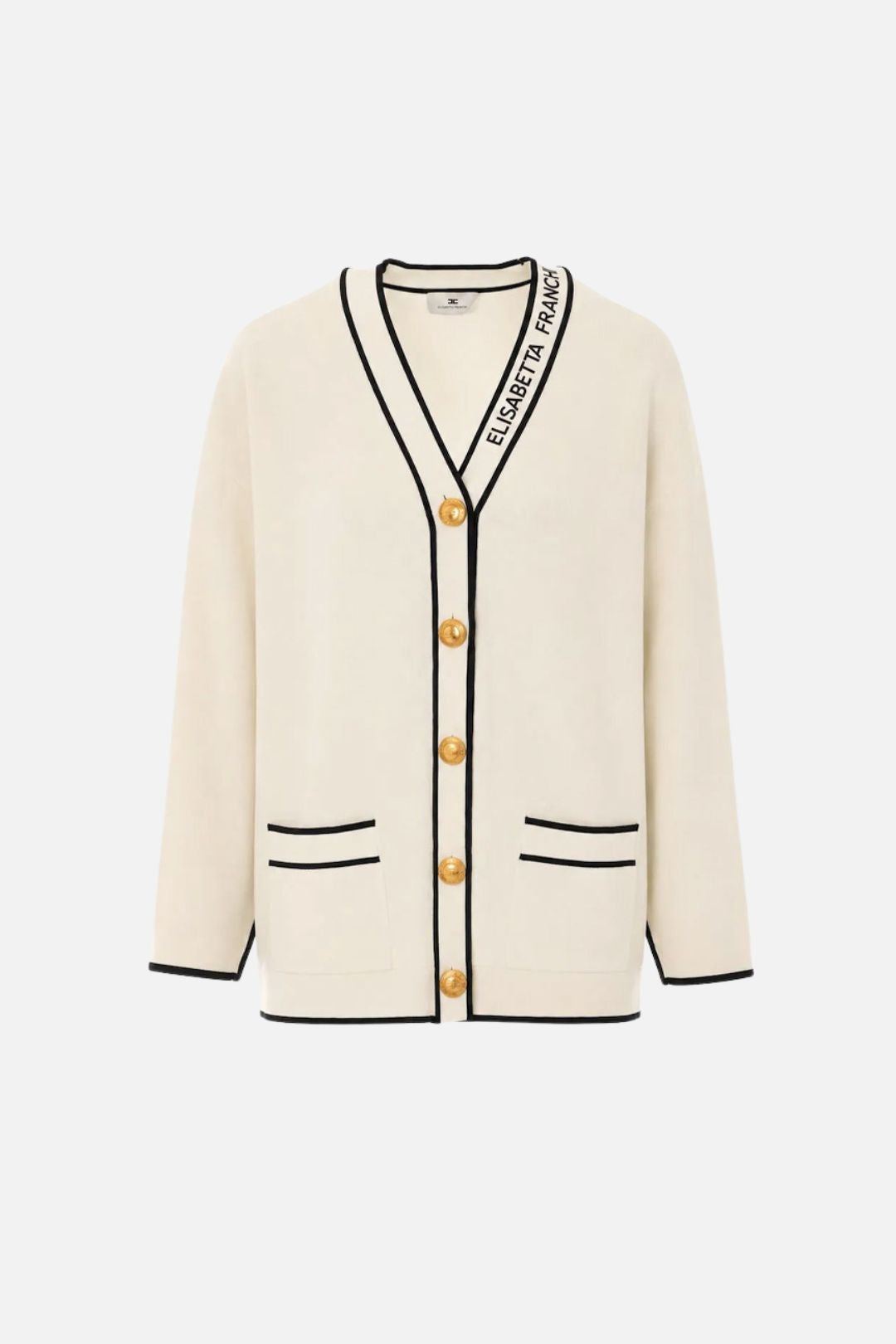 Elisabetta Franchi Cardigan In Maglia con Logo e Lettering MK13S66E2 BURRO/NERO