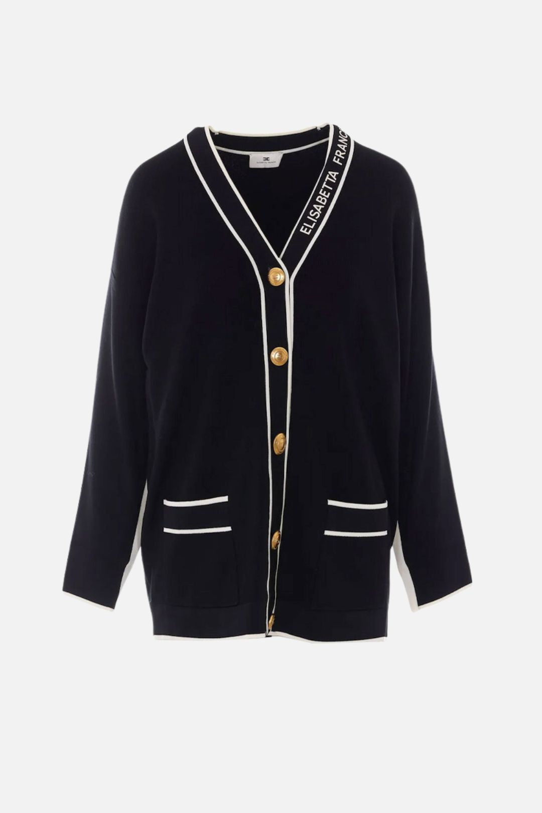 Elisabetta Franchi Cardigan In Maglia con Logo e Lettering MK13S66E2 NERO/BURRO