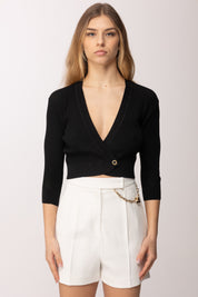 Elisabetta Franchi Cardigan In Maglia con Logo Stampato MK81Q61E2 NERO