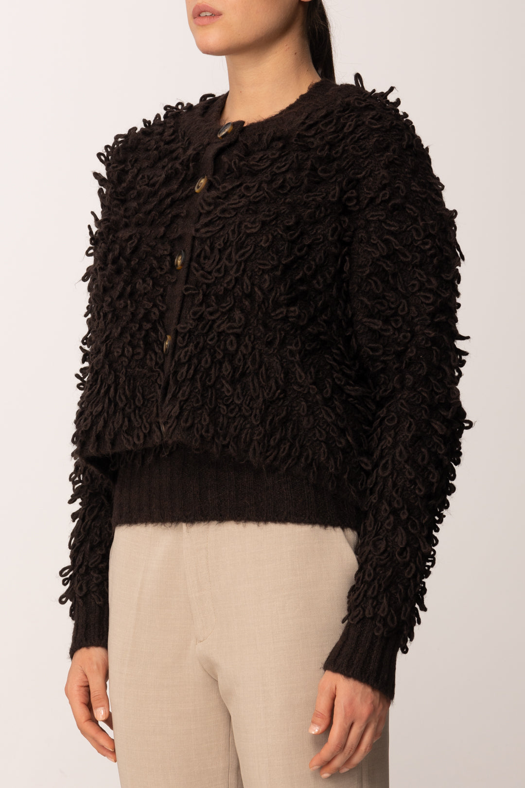 Khloe Femme Cardigan In Maglia con Texture 3d MORO