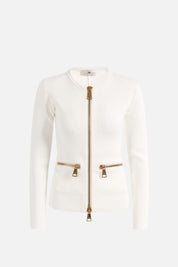 Elisabetta Franchi Cardigan In Maglia con Zip Dorate MK68B66E2 AVORIO