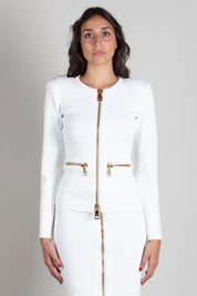 Elisabetta Franchi Cardigan In Maglia con Zip Dorate MK68B66E2 AVORIO