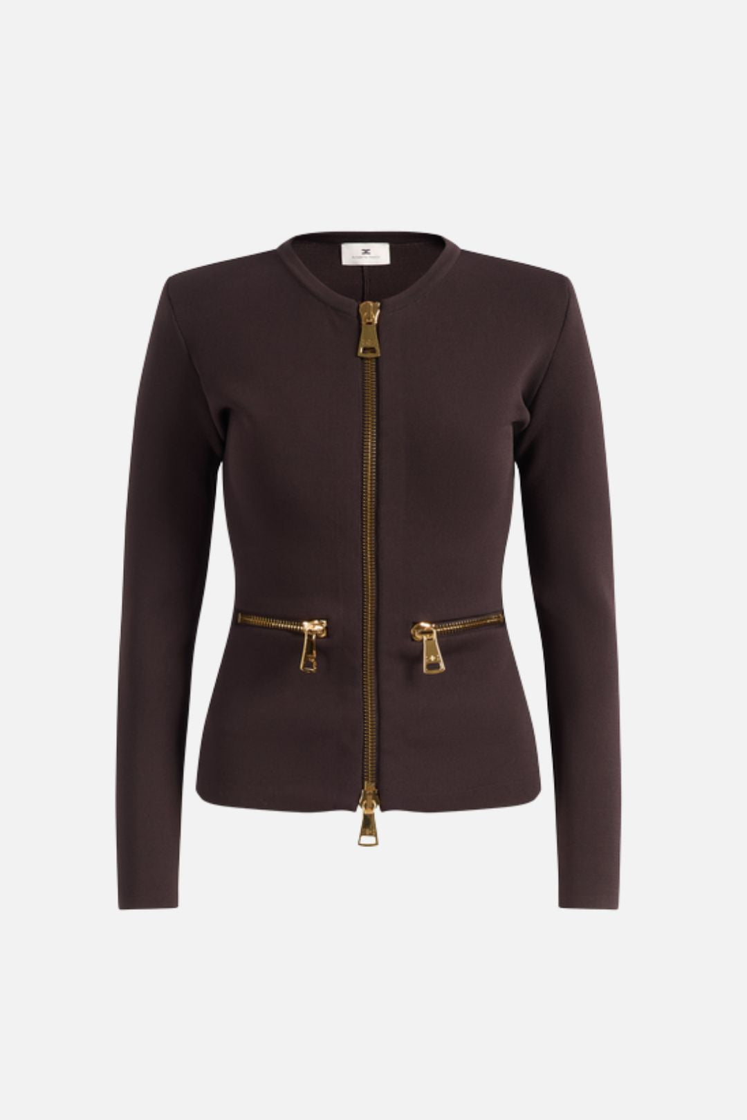 Elisabetta Franchi Cardigan In Maglia con Zip Dorate MK68B66E2 DARK CHOCOLATE
