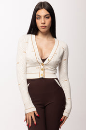 Elisabetta Franchi Cardigan In Maglia Jacquard a Rombi MK28Q61E2 AVORIO/DAINO