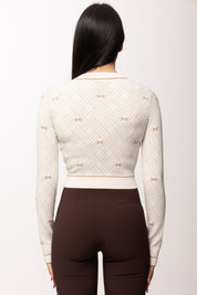 Elisabetta Franchi Cardigan In Maglia Jacquard a Rombi MK28Q61E2 AVORIO/DAINO