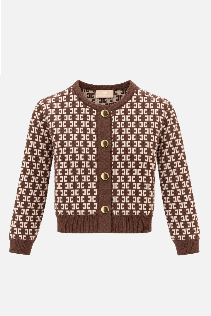Elisabetta Franchi Bambina Cardigan In Maglia Jacquard con Logo All Over e Bottoni Dorati EGMA058CFL149.D662