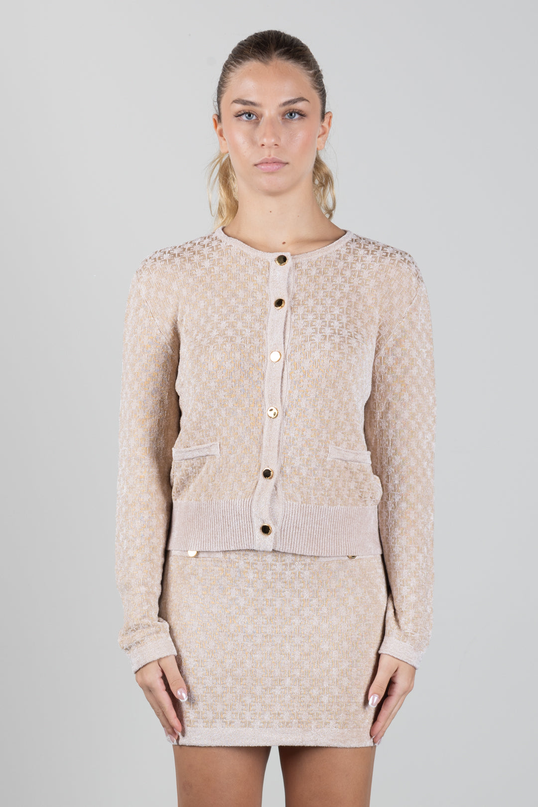 Elisabetta Franchi Bambina Cardigan In Maglia Jacquard con Logo EFMA201CFL149.D747