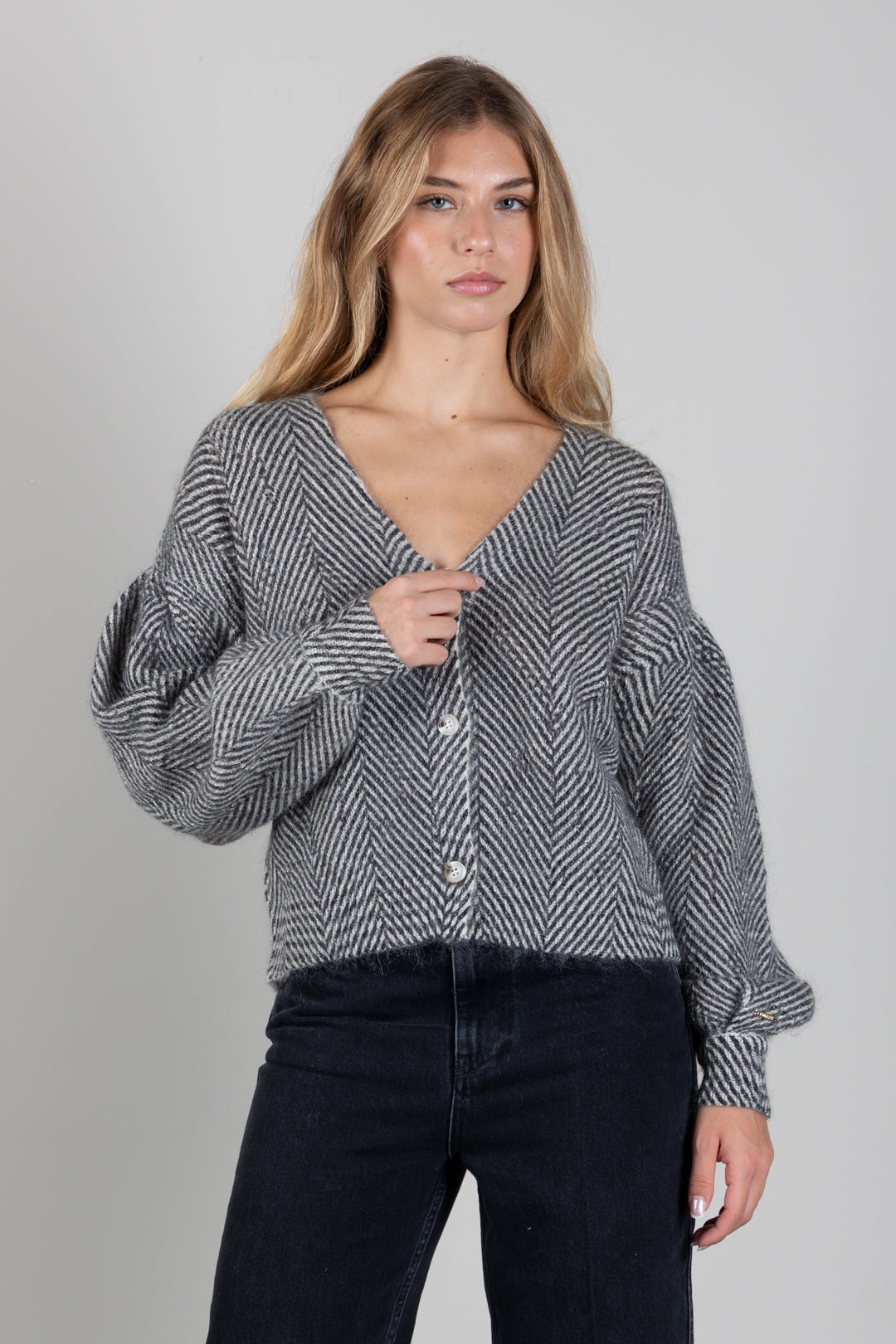 Twin-set Cardigan In Misto Mohair con Lurex 262TT3400 BIC.GEOMETRIC BLACK/