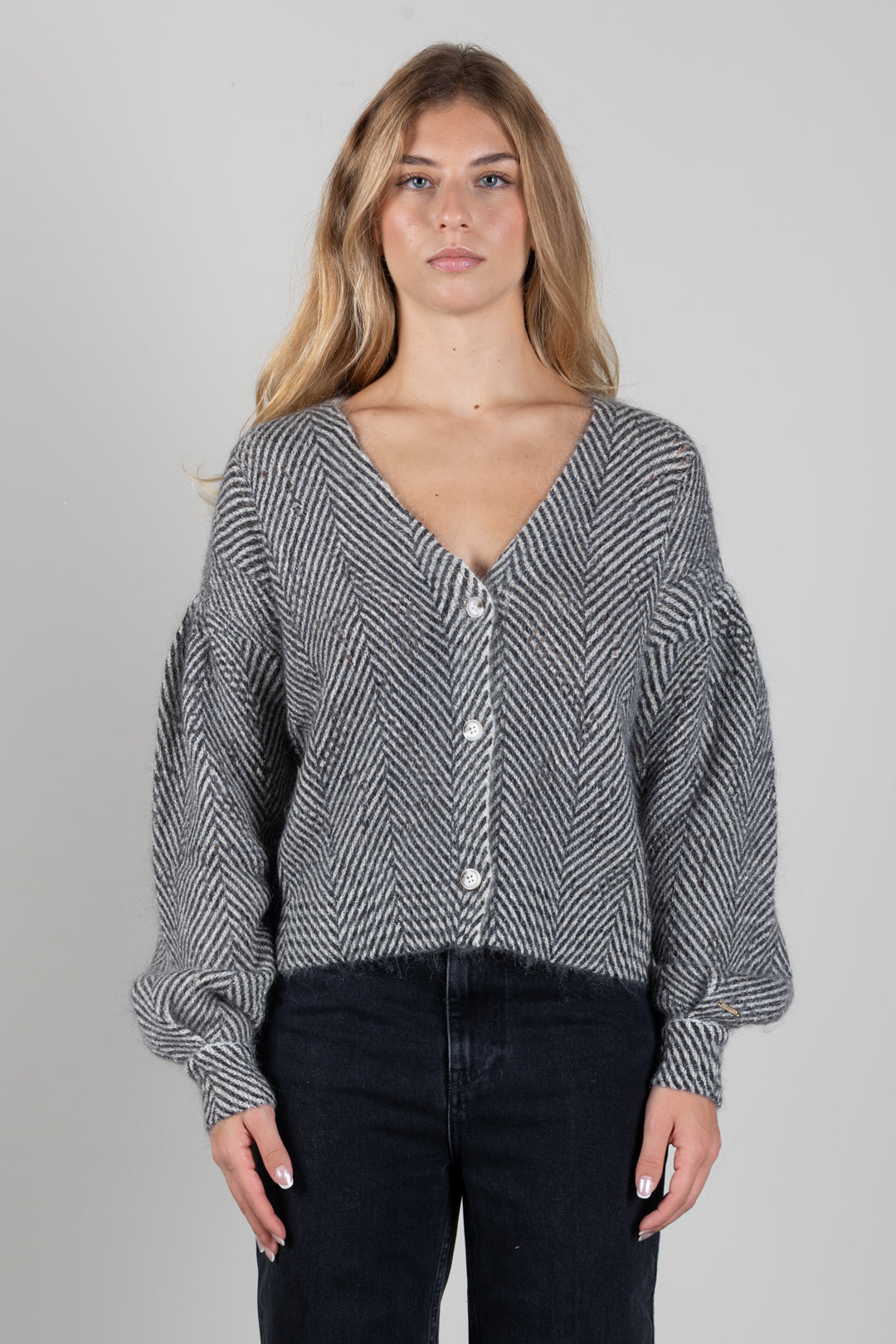 Twin-set Cardigan In Misto Mohair con Lurex 262TT3400 BIC.GEOMETRIC BLACK/