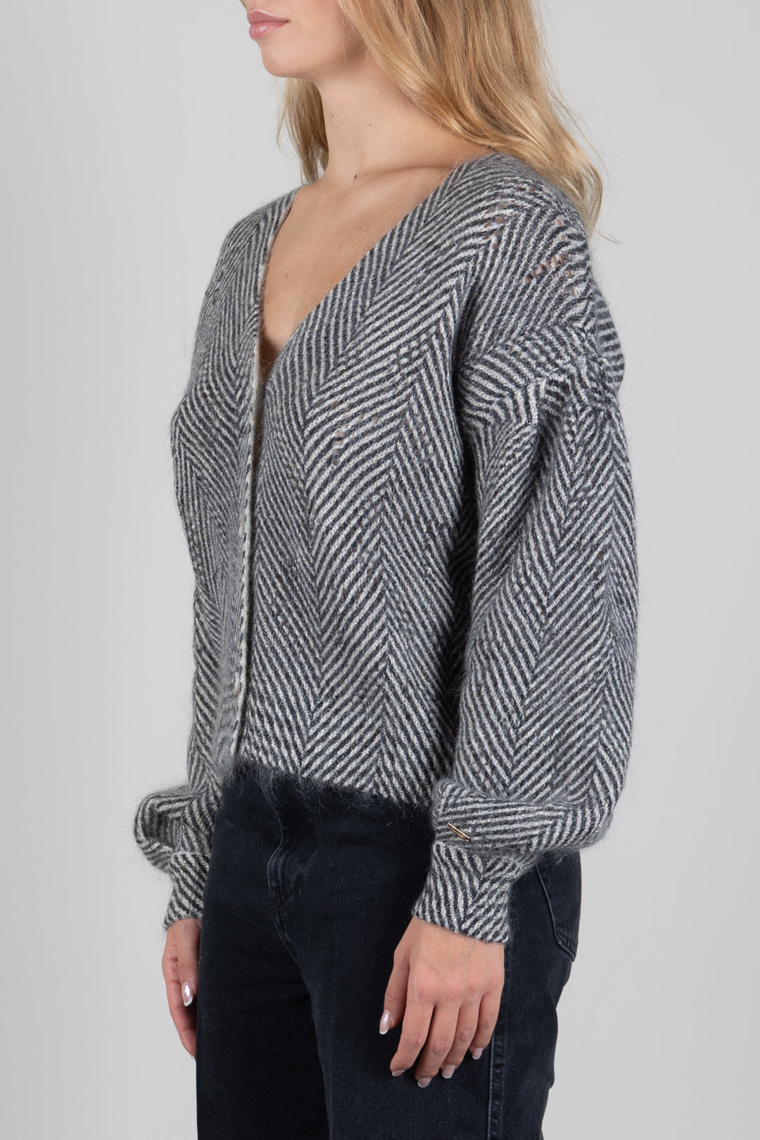 Twin-set Cardigan In Misto Mohair con Lurex 262TT3400 BIC.GEOMETRIC BLACK/