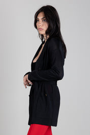 Elisabetta Franchi Cardigan Lungo In Filato Di Viscosa con Cintura MK21S66E2 NERO