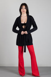 Elisabetta Franchi Cardigan Lungo In Filato Di Viscosa con Cintura MK21S66E2 NERO