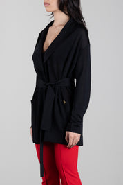 Elisabetta Franchi Cardigan Lungo In Filato Di Viscosa con Cintura MK21S66E2 NERO