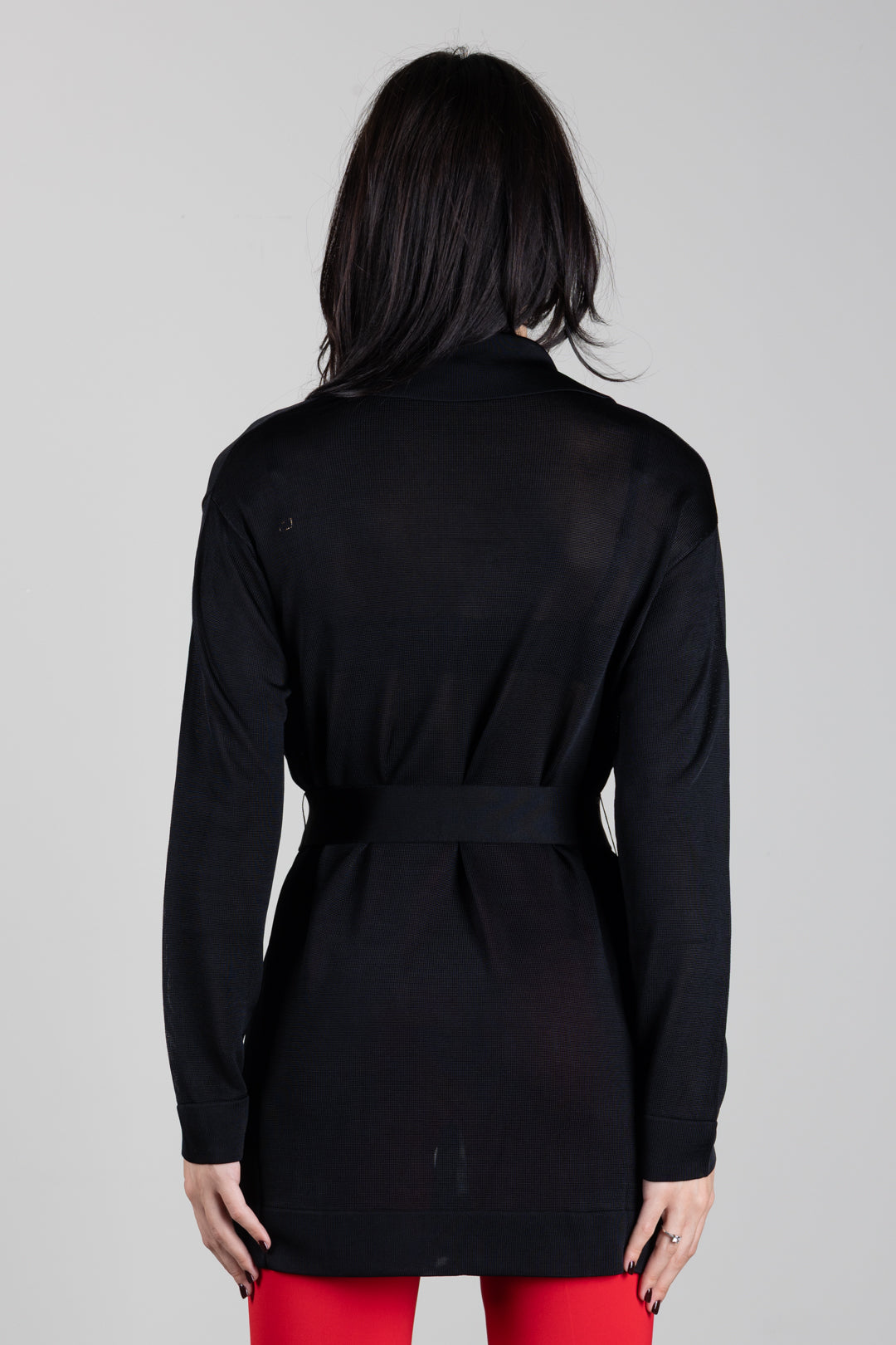 Elisabetta Franchi Cardigan Lungo In Filato Di Viscosa con Cintura MK21S66E2 NERO