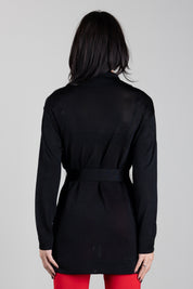 Elisabetta Franchi Cardigan Lungo In Filato Di Viscosa con Cintura MK21S66E2 NERO