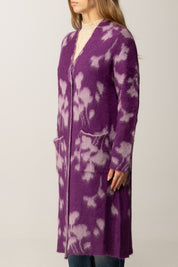 Manila Grace Cardigan Lungo In Jacquard M444WJ CICLAMINO